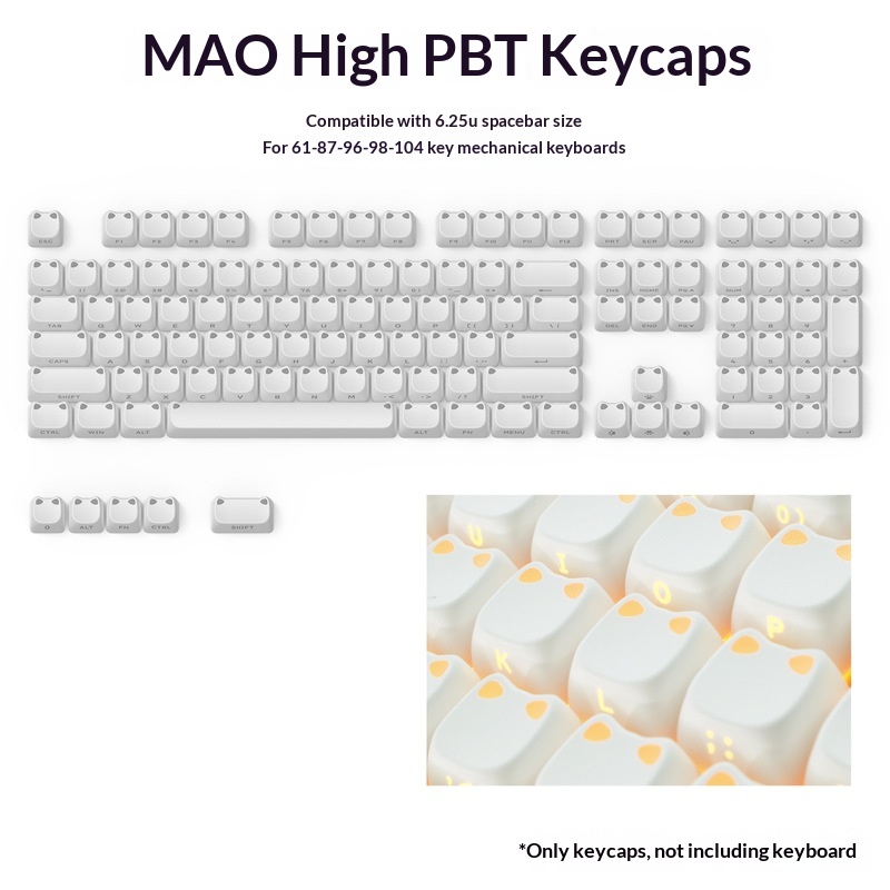113키 MAO 귀여운 고양이 귀 반투명 키캡 PBT  - Custom Keycaps 리뷰 및 가격